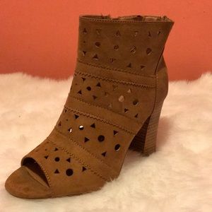 Cognac Cut Out Peep Toe Heel Booties